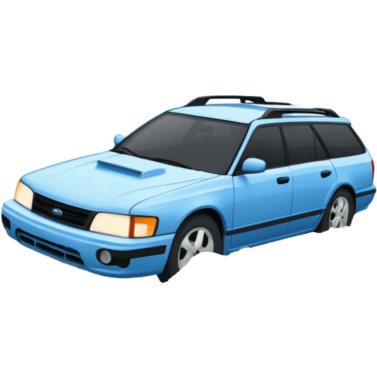 Light Blue 1990 Subaru legacy wagon stuck in a snow filled ditch emoji