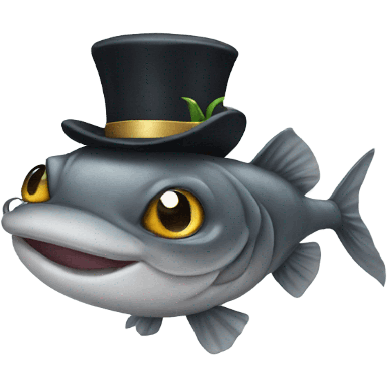 Catfish wearing a top hat emoji