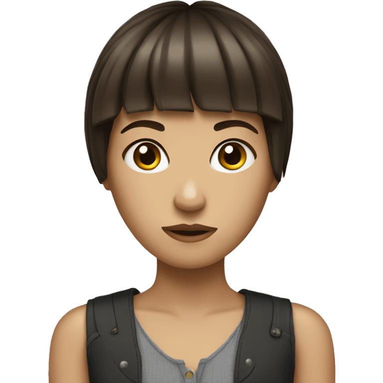 Brunette with straight bangs being timid emoji