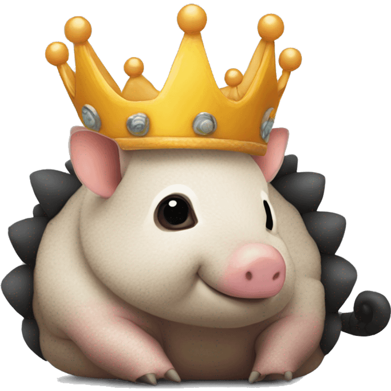 Black chubby round armadillo pig panda centipede armadillo wearing a crown emoji