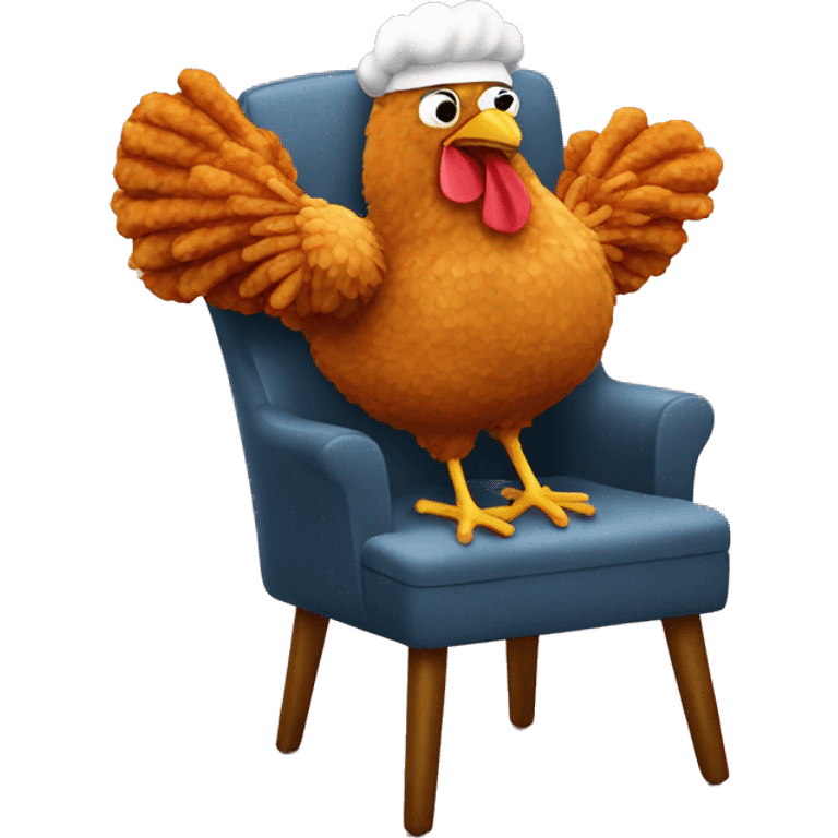 Fried chicken eating fried chicken sitting on a chair made of fried chicken emoji