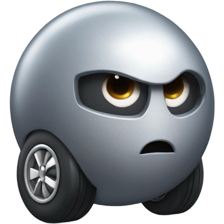 Gray Metal cute Kirby ball driving on 4 car wheels emoji