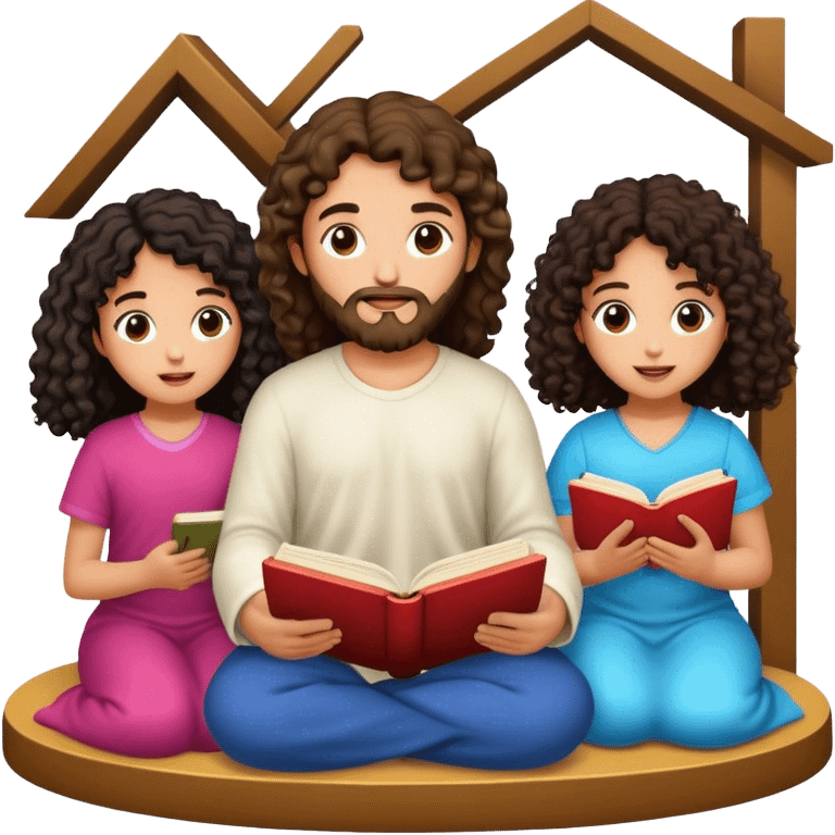 Devotional Christ with 2 girls black curly in house reading emoji