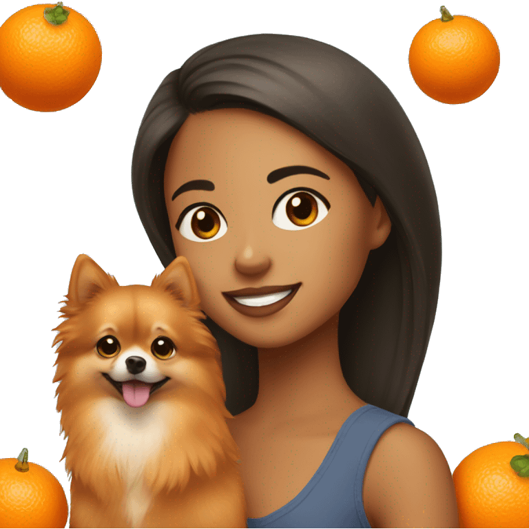 Young Latina girl with orange Pomeranian emoji