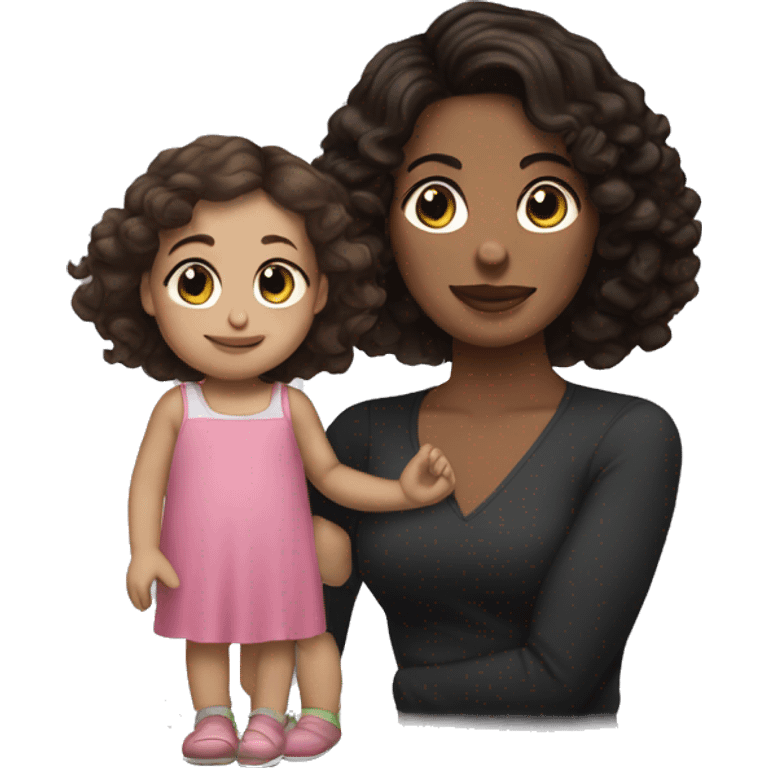 straight Brunette hair and fair skinned woman holding curly black haired toddler girl  emoji