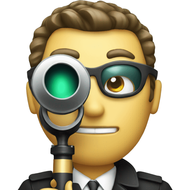 Secret agent with a spyglass reviewing code emoji