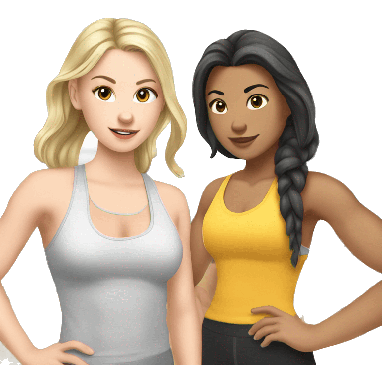 White girl and Asian girl at the gym  emoji