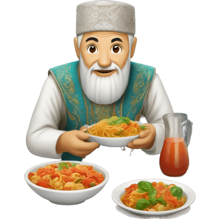 uzbek old man with national outfit serving food emoji