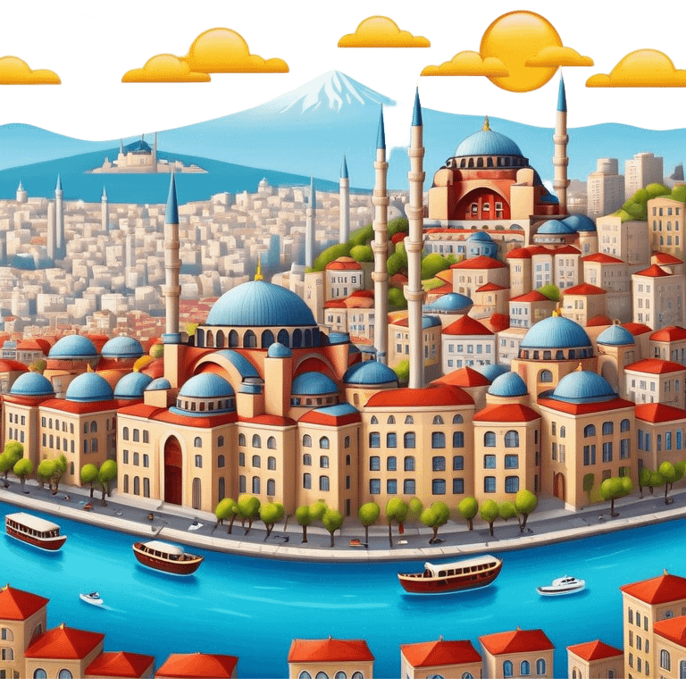 Cinematic Realistic Istanbul Pop Culture Emoji, depicted with a vibrant portrayal of the bustling cityscape rendered with lively textures and energetic, urban lighting. emoji