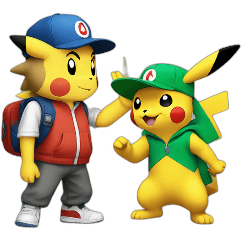 Ash Ketchum and Pikachu high-fiving emoji