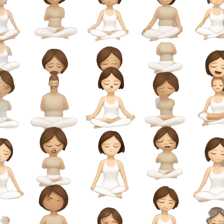 White Girl with brown hair doing vajrasana in beige tight yoga suit emoji