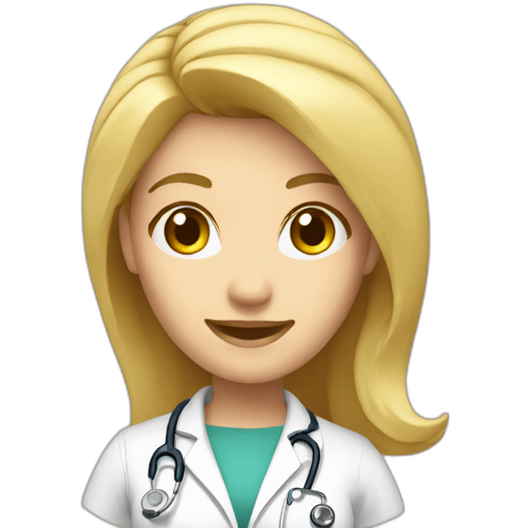 A blonde female doctor face, happy, oblique view emoji