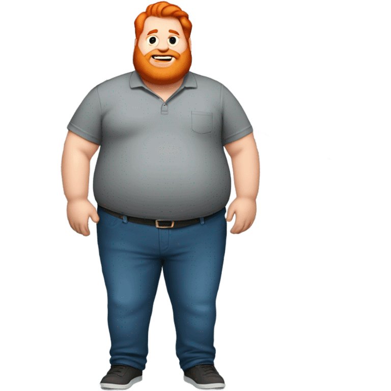 Fat guy with red hair and a gray shirt blue pants and has a million dollars emoji