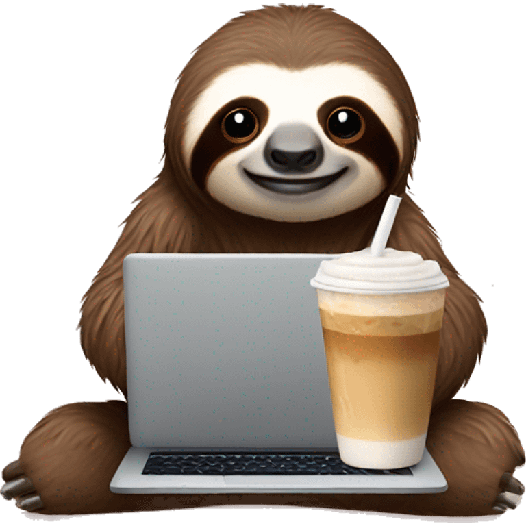 sloth with laptop and ice latte emoji