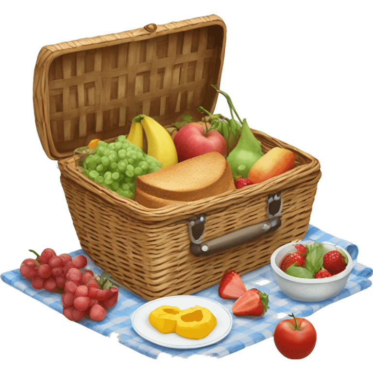  beautiful picnic basket filled with romantic summer foods with a Summer Core  emoji