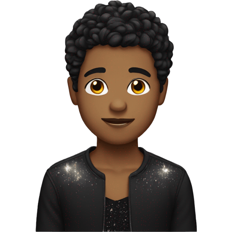 Brown boy with black short hair with sparkles in hair  emoji