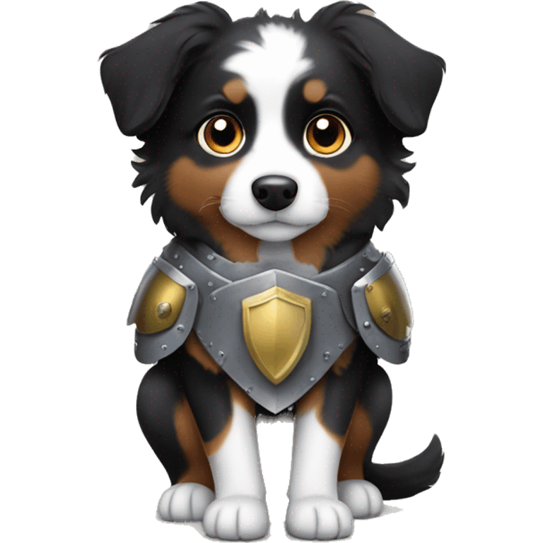 Small black australian shepherd dog with armor emoji