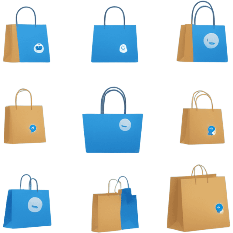 Create a minimalist logo merging a chat bubble and shopping bag in a blue color palette. Focus on clean, modern design, symbolizing communication and commerce. Keep it versatile and recognizable for digital and print use. emoji