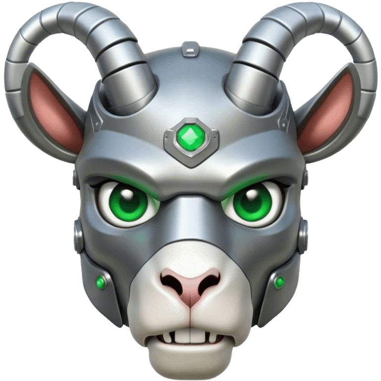 Terminator Goat with green eyes emoji