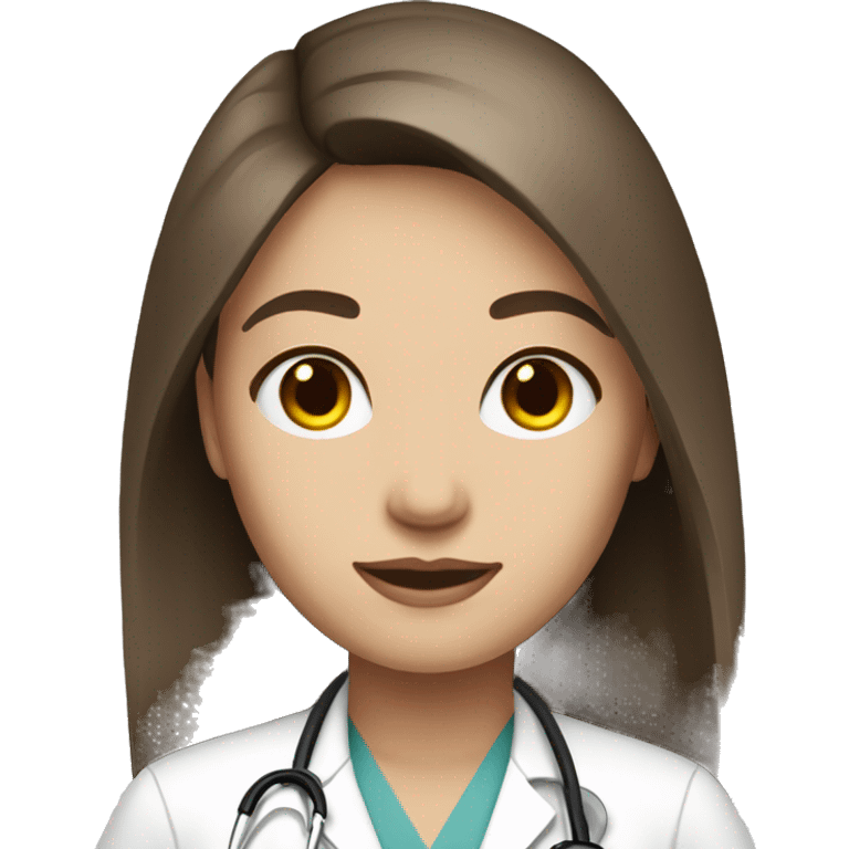 Beautiful doctor with brunette long hair with fair skin, black eye color emoji