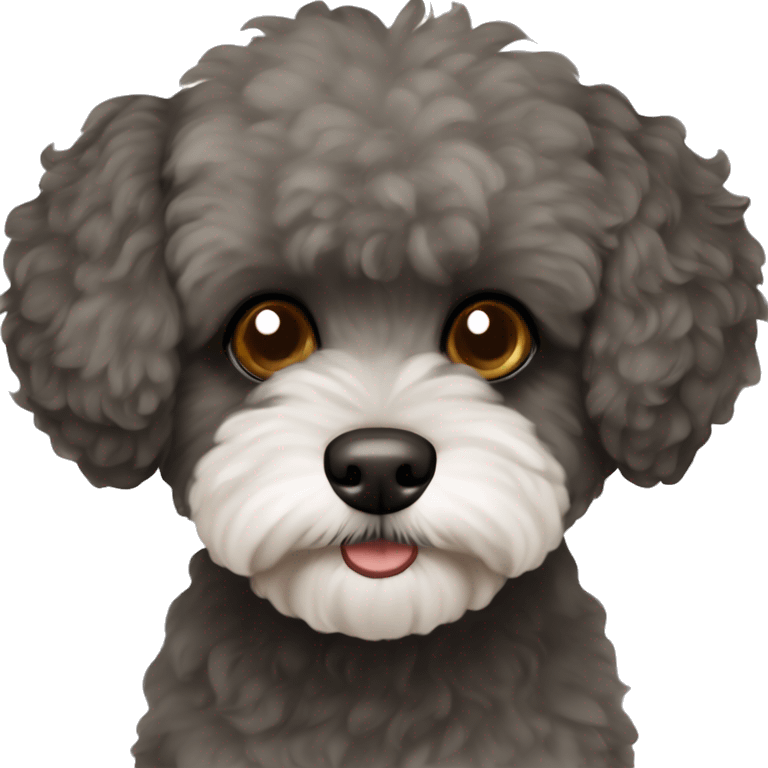 Dog maltipoo dark grey and dark brown fur full body sitting emoji