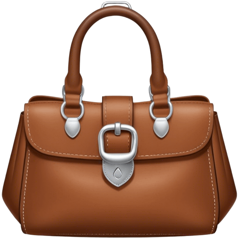 silver charm for brown leather tote bag with silver buckle detail emoji