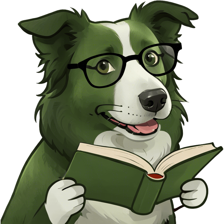 Border Collie Reading a Book with Glases  emoji