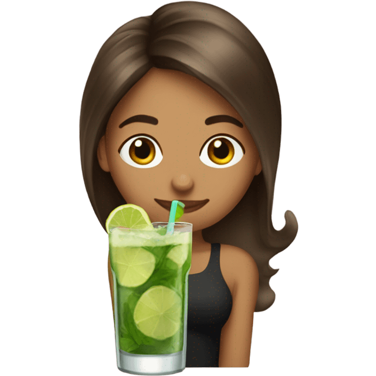 Women drinks mojito brown hair emoji