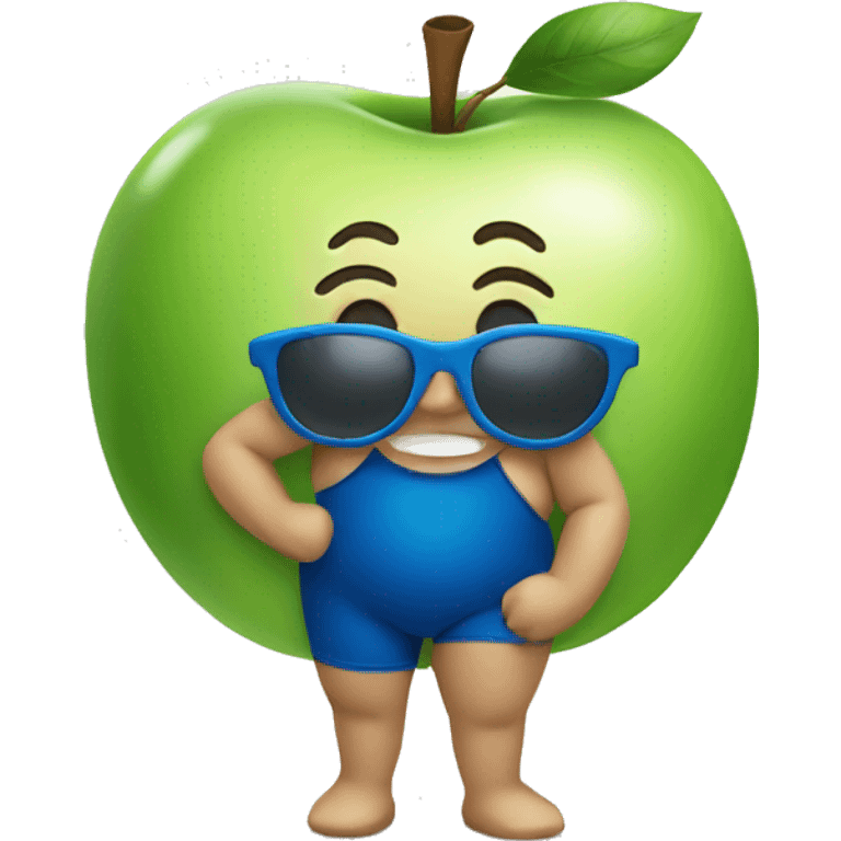 An apple wearing a bathing suit emoji