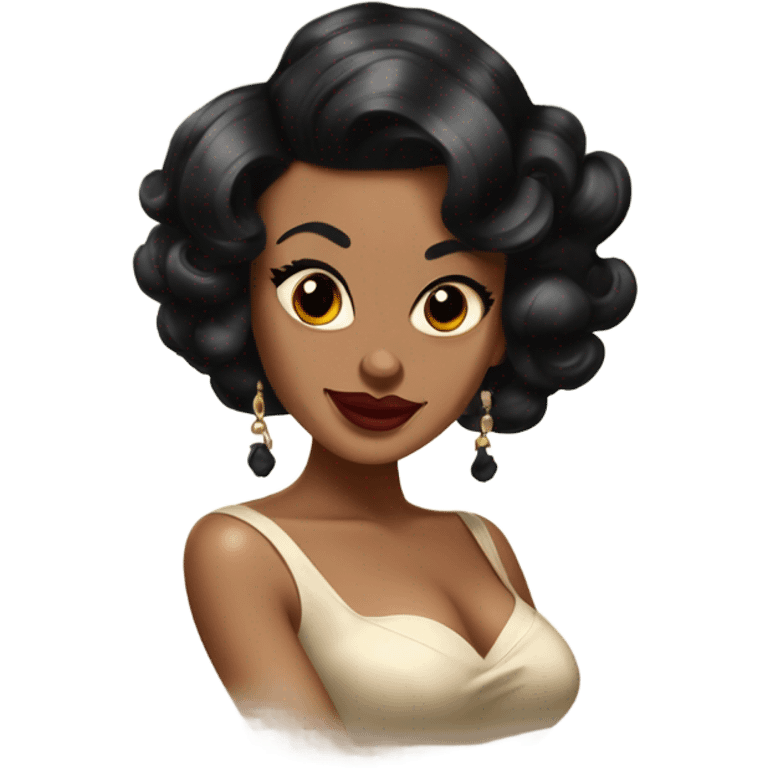 pin-up brown woman with black hair pin curls style emoji