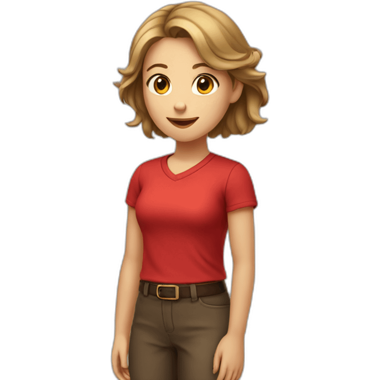 Light brown hair girl red shirt giving order  emoji