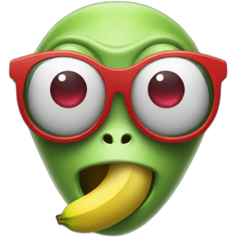 Alien with banana and red glasses emoji