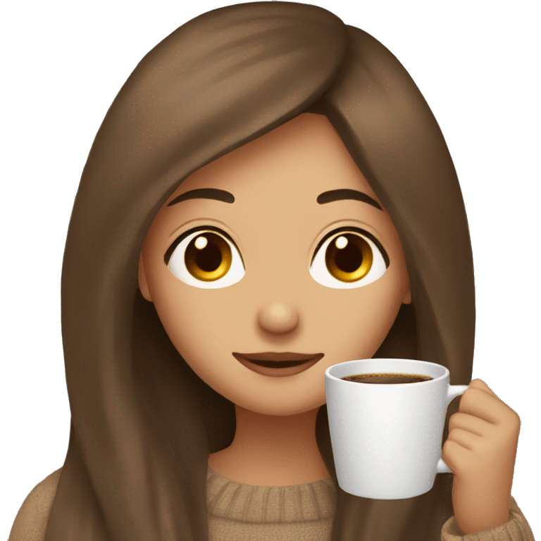 A girl with brown straight hair who is cozy sipping coffee emoji