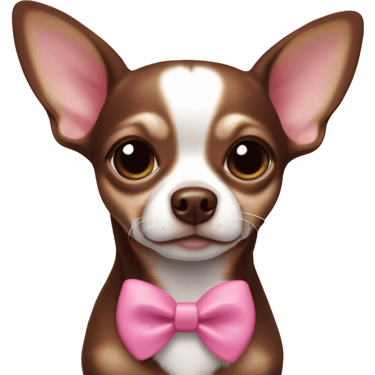 Chihuahua chocolate Brown with White Stroke on the forhead and a pink nose and a pink bow  emoji