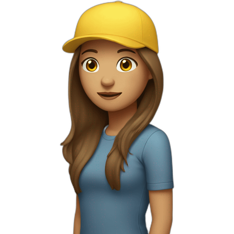 a girl with long brown hair, with a bandaid in her nose and a yellow backward cap emoji