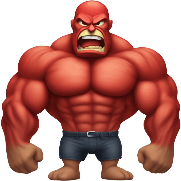 Very muscular angry red apple man emoji