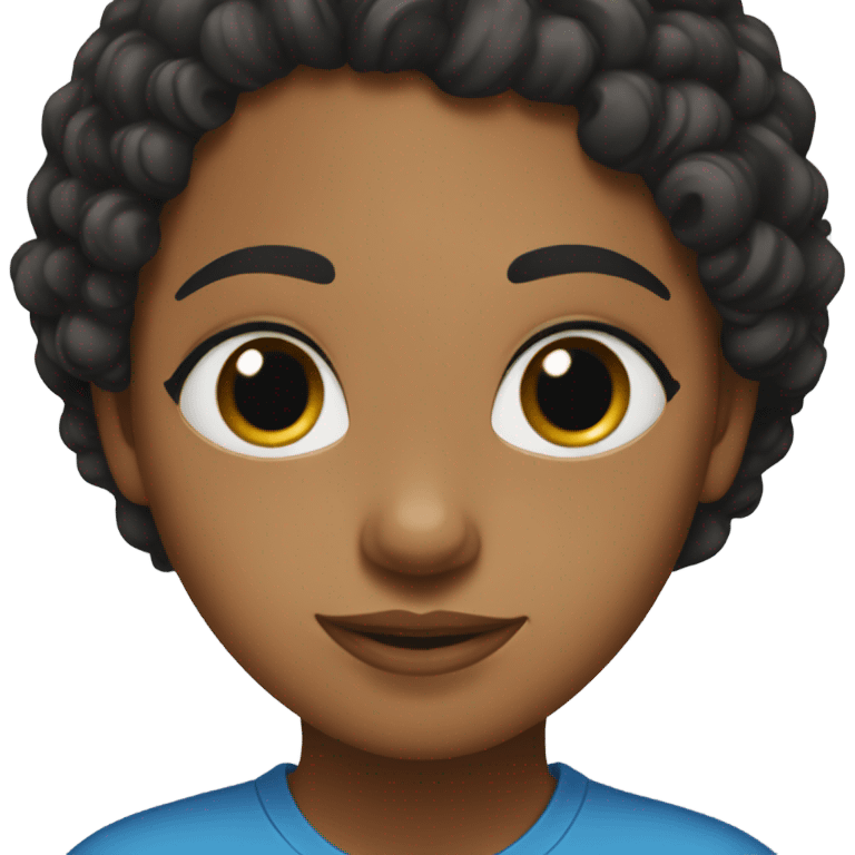 Brown girl with blue shirt & long black curly hair emoji