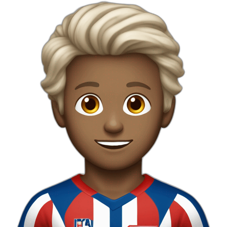 Niño blanco de 6 años, pelo castaño, ojos marrones  con camiseta del Atlético de Madrid emoji