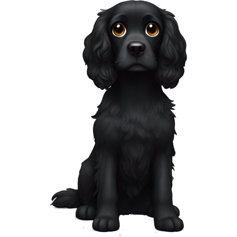 Small completely black spaniel with black fur on his whole face and white fur only on his chest emoji