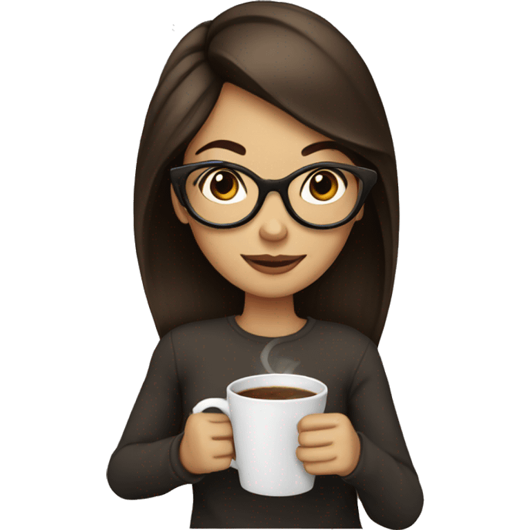 brunette with glasses, drinking coffee  emoji