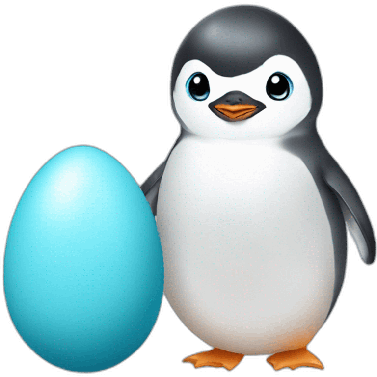 kawaï baby blue penguin hatching from its egg emoji