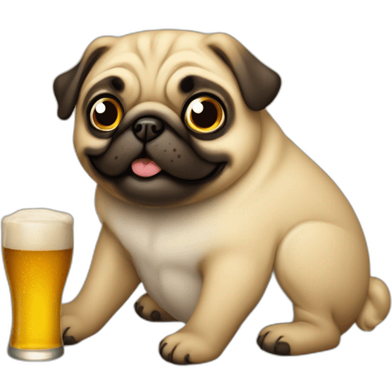 un pug bebiendo cerveza emoji