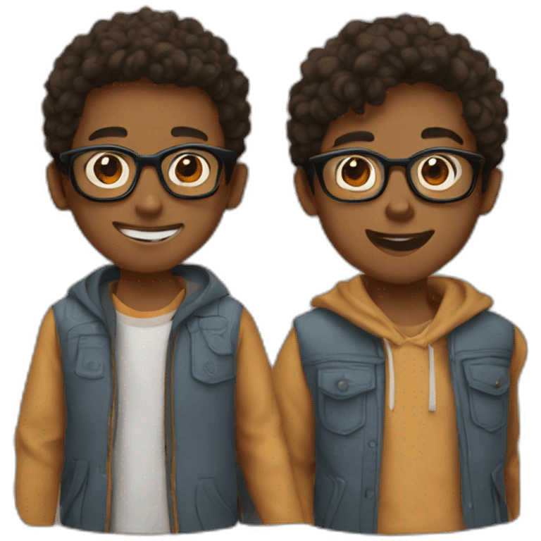 two brown boys, one of them has glasses and they are friends emoji