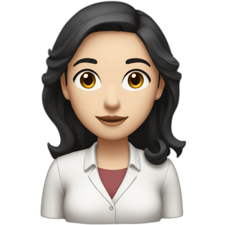 female Teacher with black hair and white skin and white shirt with long hair and brown eyes emoji