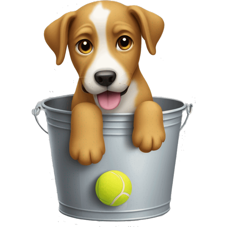 Dog in a bucket full of tennis ball’s emoji