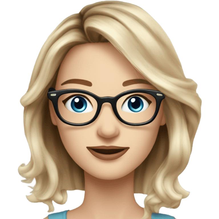 Shoulder length Balayage pale elegant woman with glasses and blue eyes happy  emoji