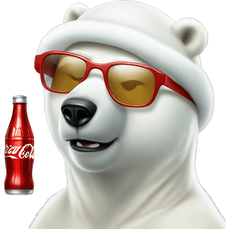 Polar bear holding a Coca-Cola with sunglasses on emoji