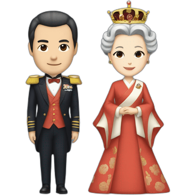 Emperor of Japan in a suit with the Queen emoji