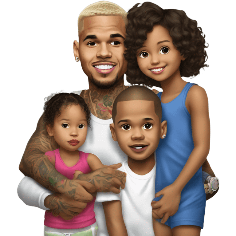 Hyper Realistic Chris Brown with daughter Royalty, son aeko and daughter lovley emoji