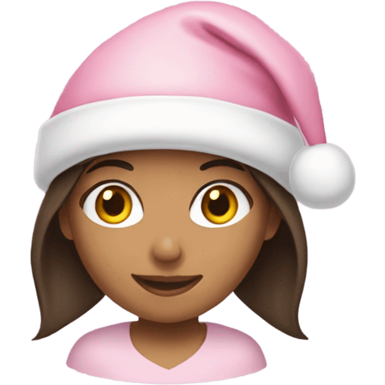 brunette girl wearing a light pink santa hat emoji